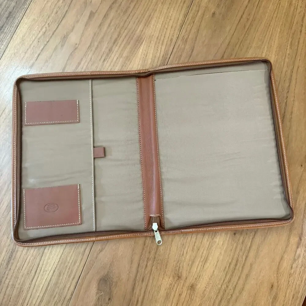 Vintage Laura Ashley Planner Plaid Fabric Leather Binding Zip Padfolio 13 x 10